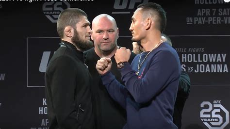 Khabib, Holloway discuss matchup at UFC 223 press conference.